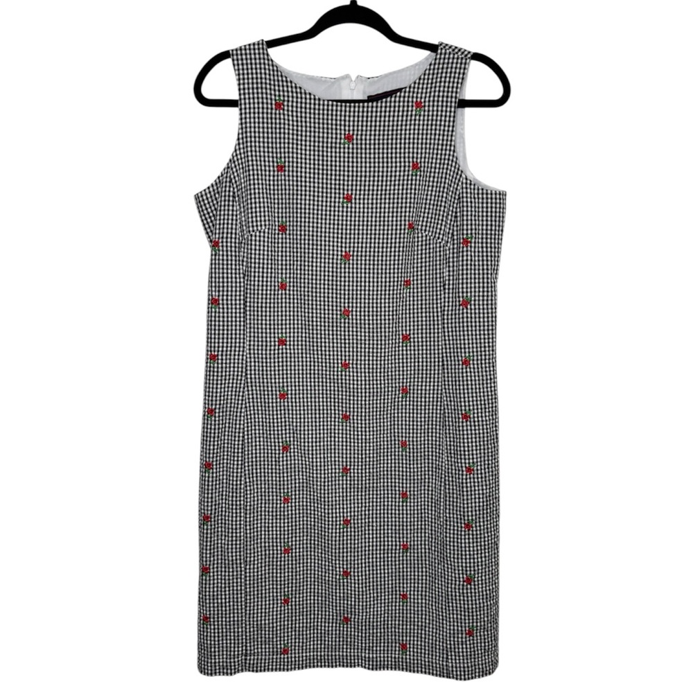 J.G Hook vintage womens 12 gingham floral embroidery black/red midi dress y2k